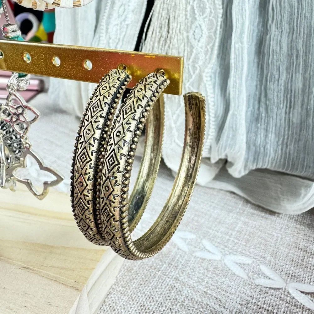 Free People Gold and Black Geometric Hoop Earrings
